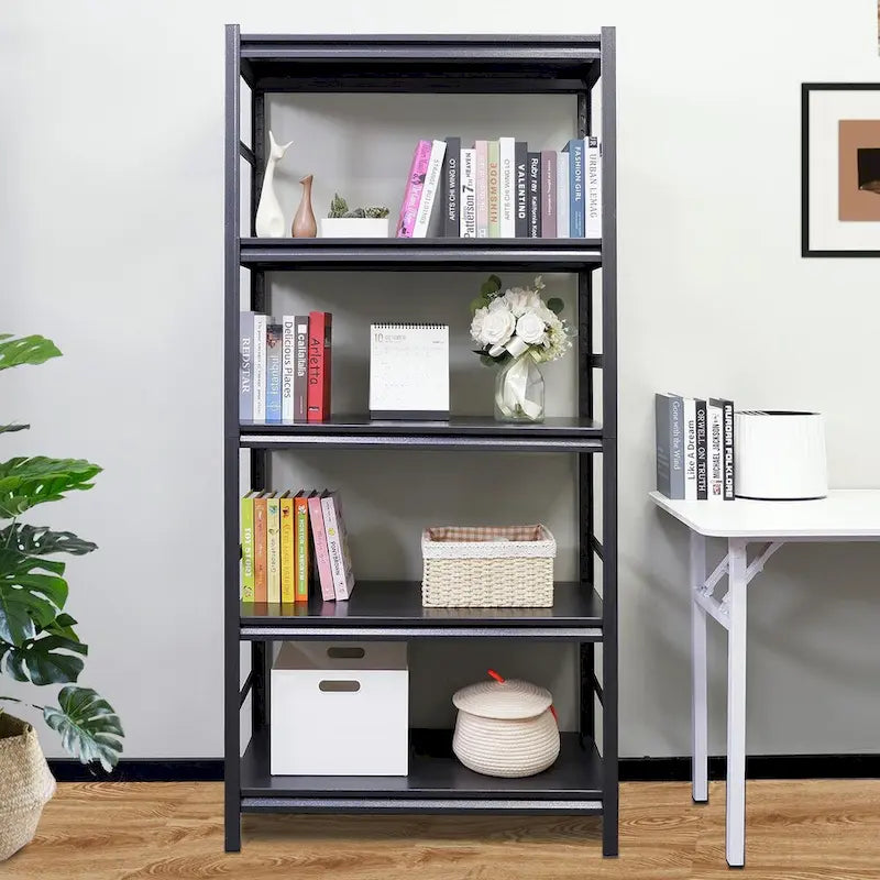 Étagère de rangement métallique noire robuste à 5 niveaux pour garage, réglable
