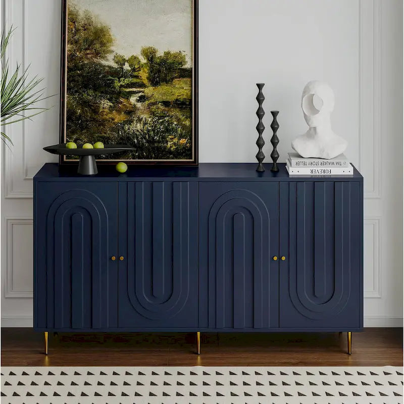 Buffet à 4 portes avec panneaux arqués et pieds dorés