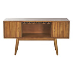 Meuble à vin moderne mi-siècle en bois d'acacia avec étagères de rangement, Noyer Brun
