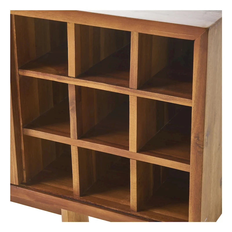 Meuble à vin moderne mi-siècle en bois d'acacia avec étagères de rangement, Noyer Brun