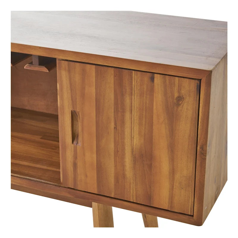 Meuble à vin moderne mi-siècle en bois d'acacia avec étagères de rangement, Noyer Brun