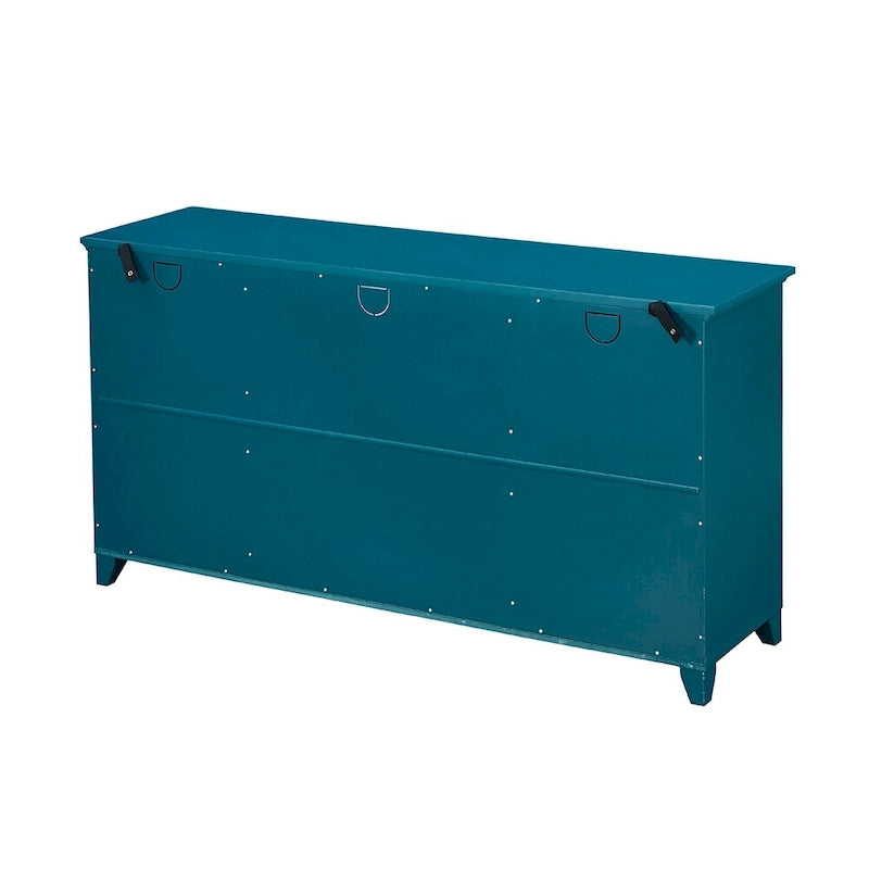 Buffet de salle à manger bleu sarcelle de 152 cm avec portes vitrées à croisillons et étagères réglables