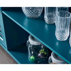 Buffet de salle à manger bleu sarcelle de 152 cm avec portes vitrées à croisillons et étagères réglables