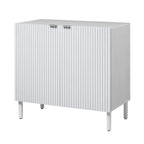 Meuble de rangement blanc à 2 portes avec panneau rainuré et pieds cylindriques