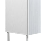 Meuble de rangement blanc à 2 portes avec panneau rainuré et pieds cylindriques