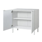 Meuble de rangement blanc à 2 portes avec panneau rainuré et pieds cylindriques