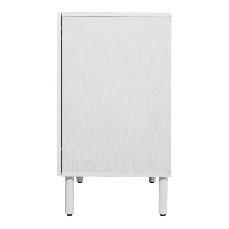 Meuble de rangement blanc à 2 portes avec panneau rainuré et pieds cylindriques