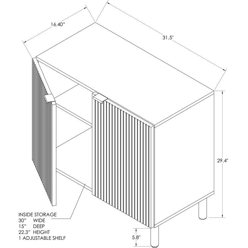 Meuble de rangement blanc à 2 portes avec panneau rainuré et pieds cylindriques