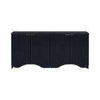 Buffet quatre portes à côtés striés avec poignées dorées et base ondulée, bleu blanc noir