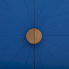 Bahut 4 portes en placage de frêne avec motif de lignes rayonnantes sur les portes, bleu marine et noir
