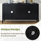 Bahut rétro noir à 4 portes avec motifs circulaires rainurés