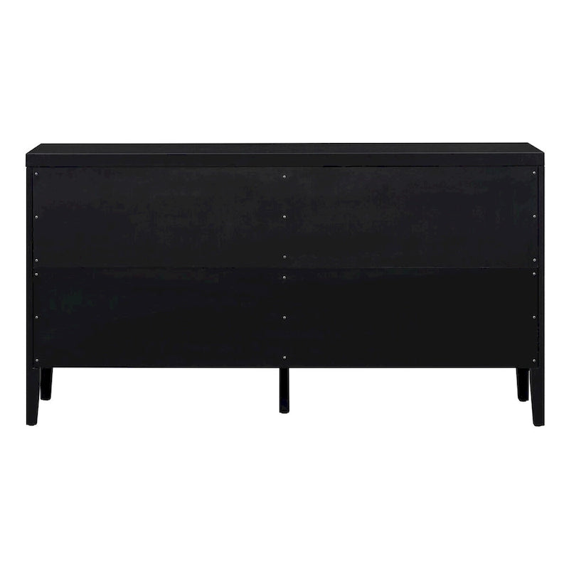 Bahut rétro noir à 4 portes avec motifs circulaires rainurés