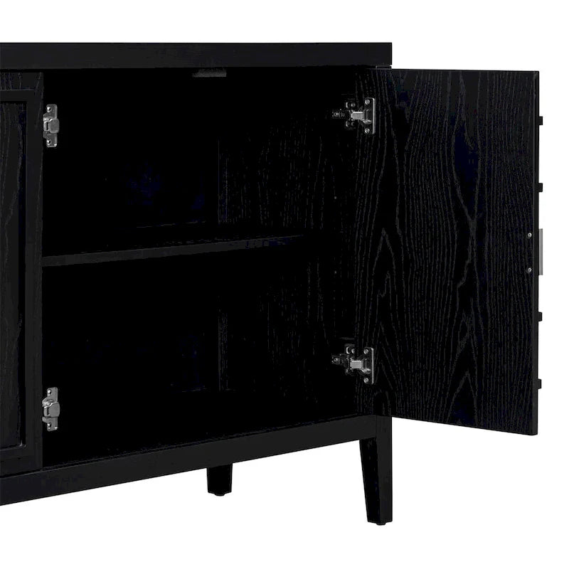 Bahut rétro noir à 4 portes avec motifs circulaires rainurés
