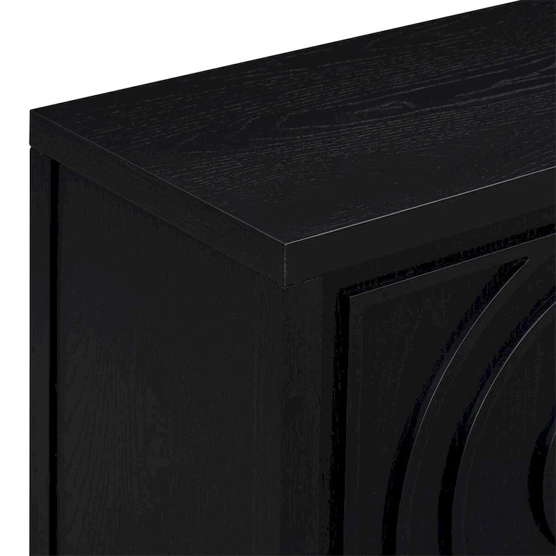Bahut rétro noir à 4 portes avec motifs circulaires rainurés