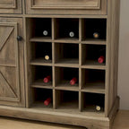 Buffet rustique en grain de bois de ferme avec casiers à vin et tiroirs Espresso