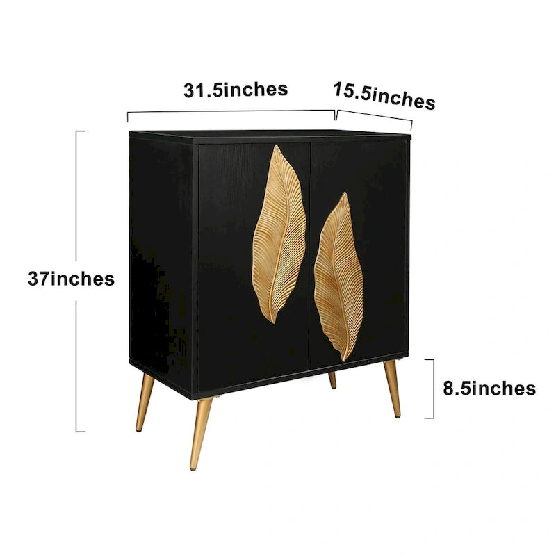 Buffet bas/bahut 2 portes avec détails en feuille d'or antique Étagère de rangement marron foncé