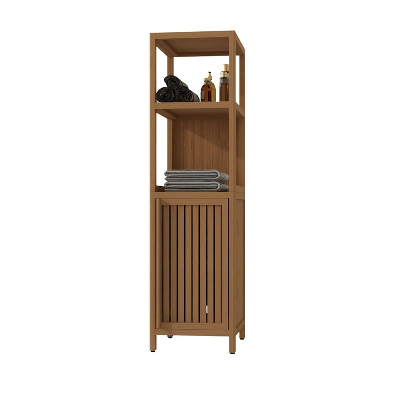Meuble de rangement étroit en bambou sur pied avec étagères ouvertes Marron