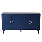 Meuble de rangement 4 portes avec tiroirs et poignées dorées, Bleu, Champagne, Bleu marine