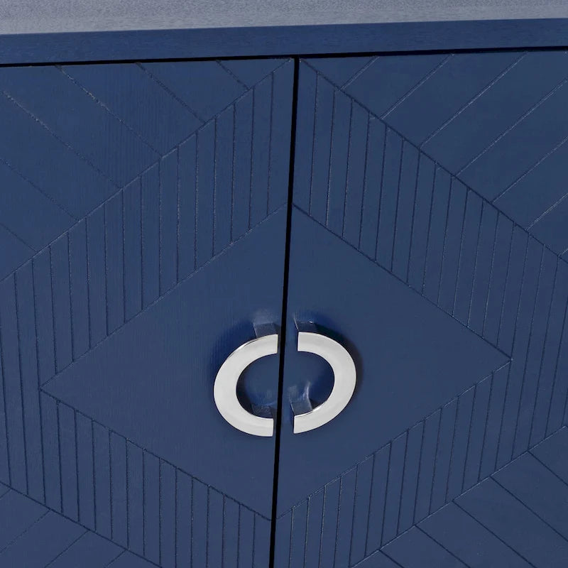 Meuble de rangement 4 portes avec tiroirs et poignées dorées, Bleu, Champagne, Bleu marine