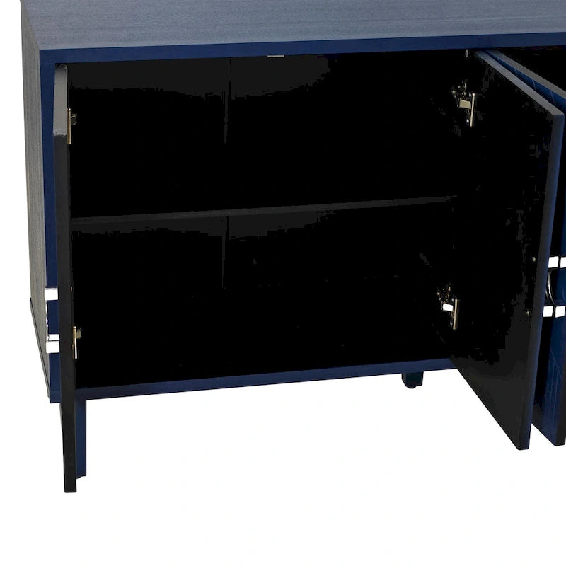 Meuble de rangement 4 portes avec tiroirs et poignées dorées, Bleu, Champagne, Bleu marine