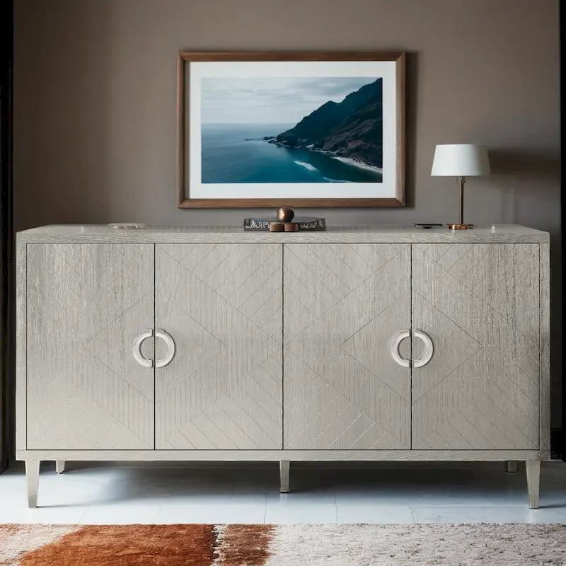 Meuble de rangement 4 portes avec tiroirs et poignées dorées, Bleu, Champagne, Bleu marine