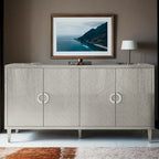 Meuble de rangement 4 portes avec tiroirs et poignées dorées, Bleu, Champagne, Bleu marine