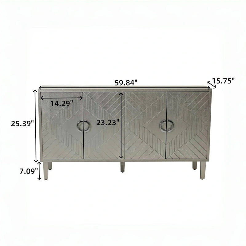 Meuble de rangement 4 portes avec tiroirs et poignées dorées, Bleu, Champagne, Bleu marine