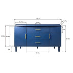 Meuble de rangement 4 portes avec tiroirs et poignées dorées, Bleu, Champagne, Bleu marine
