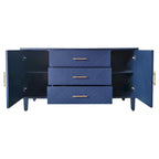 Meuble de rangement 4 portes avec tiroirs et poignées dorées, Bleu, Champagne, Bleu marine