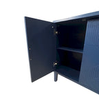 Meuble de rangement 4 portes avec tiroirs et poignées dorées, Bleu, Champagne, Bleu marine