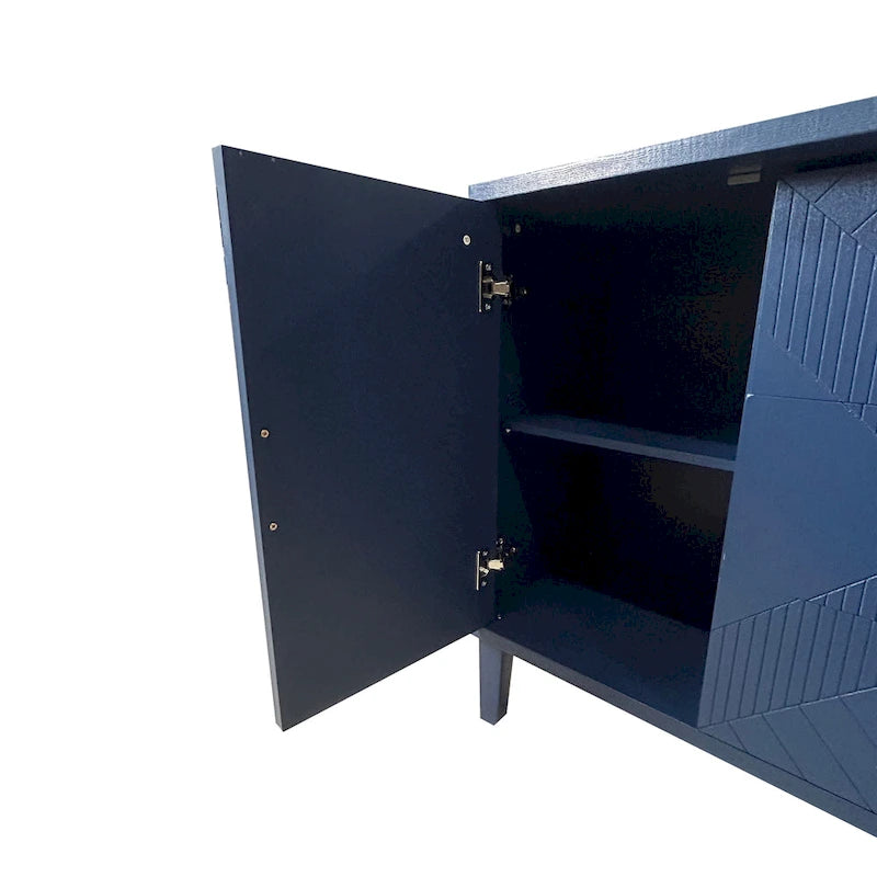 Meuble de rangement 4 portes avec tiroirs et poignées dorées, Bleu, Champagne, Bleu marine