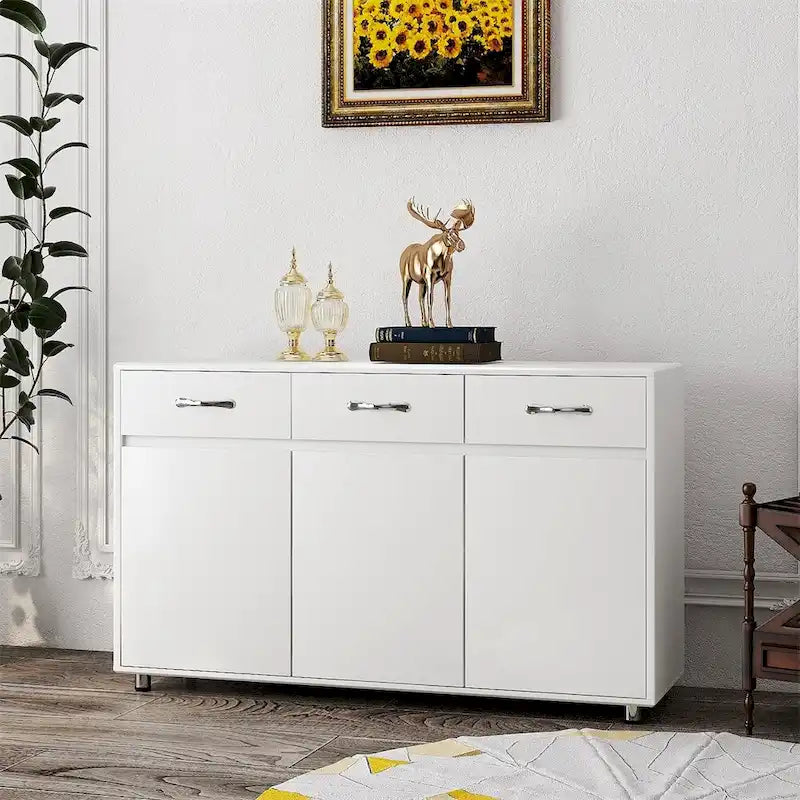 Bahut de rangement blanc avec 3 tiroirs et 3 portes