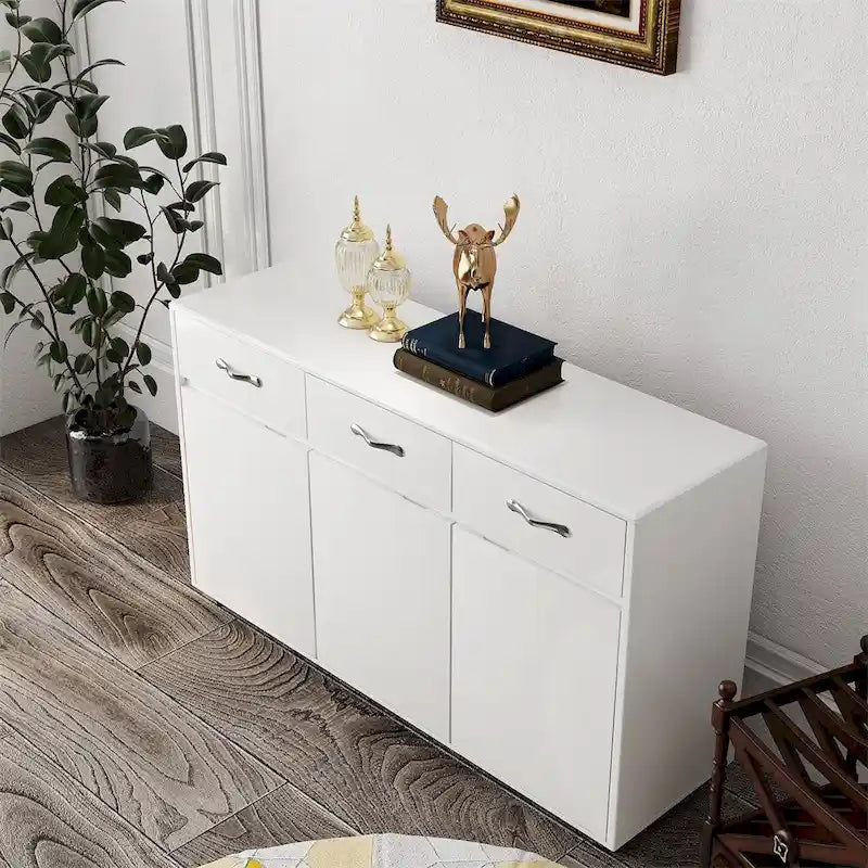 Bahut de rangement blanc avec 3 tiroirs et 3 portes