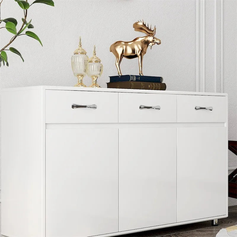 Bahut de rangement blanc avec 3 tiroirs et 3 portes