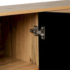 Buffet en Bois Naturel Sculpté de Fleurs à 4 Portes avec Rangement, Finition Naturelle