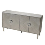 Meuble de rangement 4 portes en placage bois avec portes sculptées et pieds métalliques bleu marine