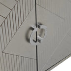 Meuble de rangement 4 portes en placage bois avec portes sculptées et pieds métalliques bleu marine