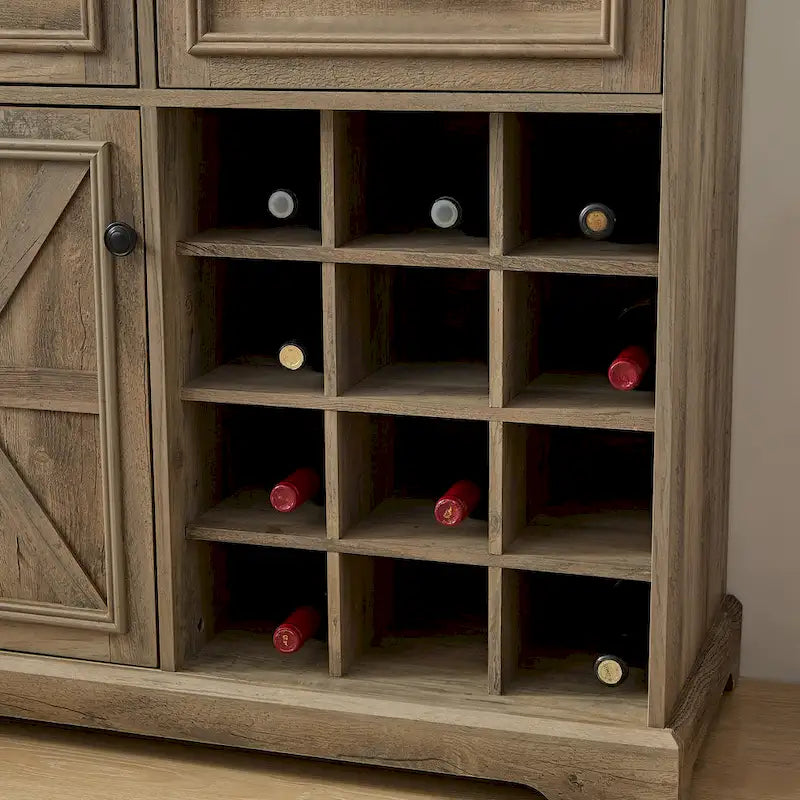 Buffet de ferme rustique avec casier à vin 2 tiroirs marron clair