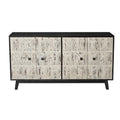 Buffet vintage 4 portes noir et blanc avec motifs de veines de bois sculptées en relief