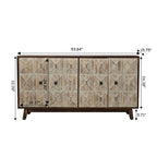 Buffet vintage 4 portes noir et blanc avec motifs de veines de bois sculptées en relief