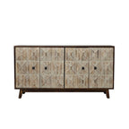 Buffet vintage 4 portes noir et blanc avec motifs de veines de bois sculptées en relief