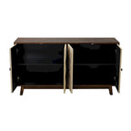 Buffet vintage 4 portes noir et blanc avec motifs de veines de bois sculptées en relief