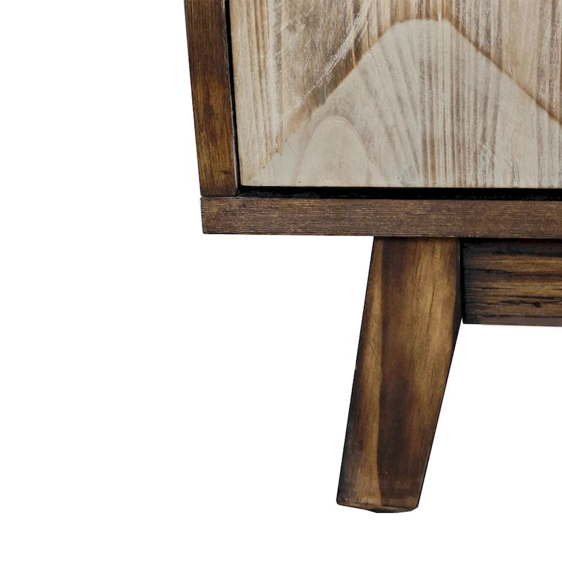 Buffet vintage 4 portes noir et blanc avec motifs de veines de bois sculptées en relief