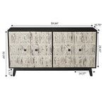 Buffet vintage 4 portes noir et blanc avec motifs de veines de bois sculptées en relief