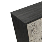 Buffet vintage 4 portes noir et blanc avec motifs de veines de bois sculptées en relief