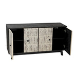 Buffet vintage 4 portes noir et blanc avec motifs de veines de bois sculptées en relief