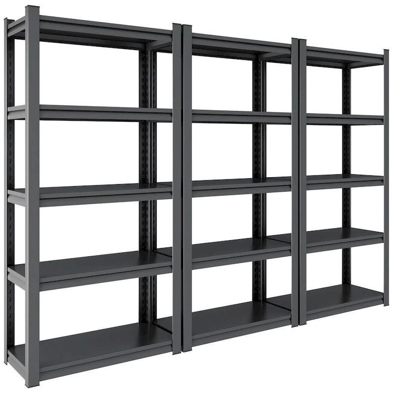 Étagère de rangement métallique robuste à 5 niveaux, réglable, en acier noir/gris