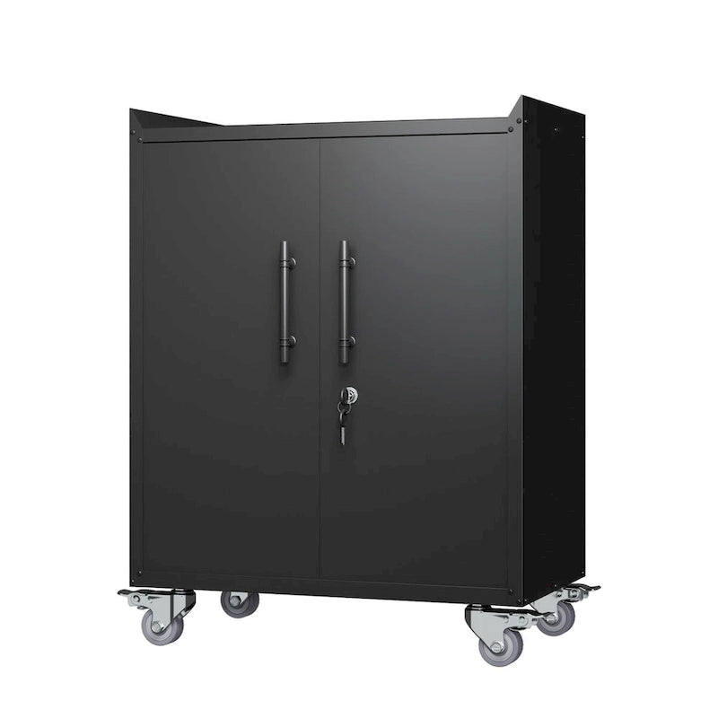 Meuble de Rangement Métallique Noir Roulant avec Portes Verrouillables et Étagères Réglables