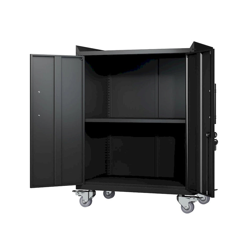 Meuble de Rangement Métallique Noir Roulant avec Portes Verrouillables et Étagères Réglables