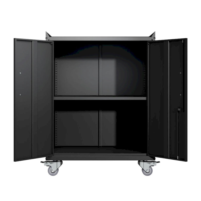 Meuble de Rangement Métallique Noir Roulant avec Portes Verrouillables et Étagères Réglables